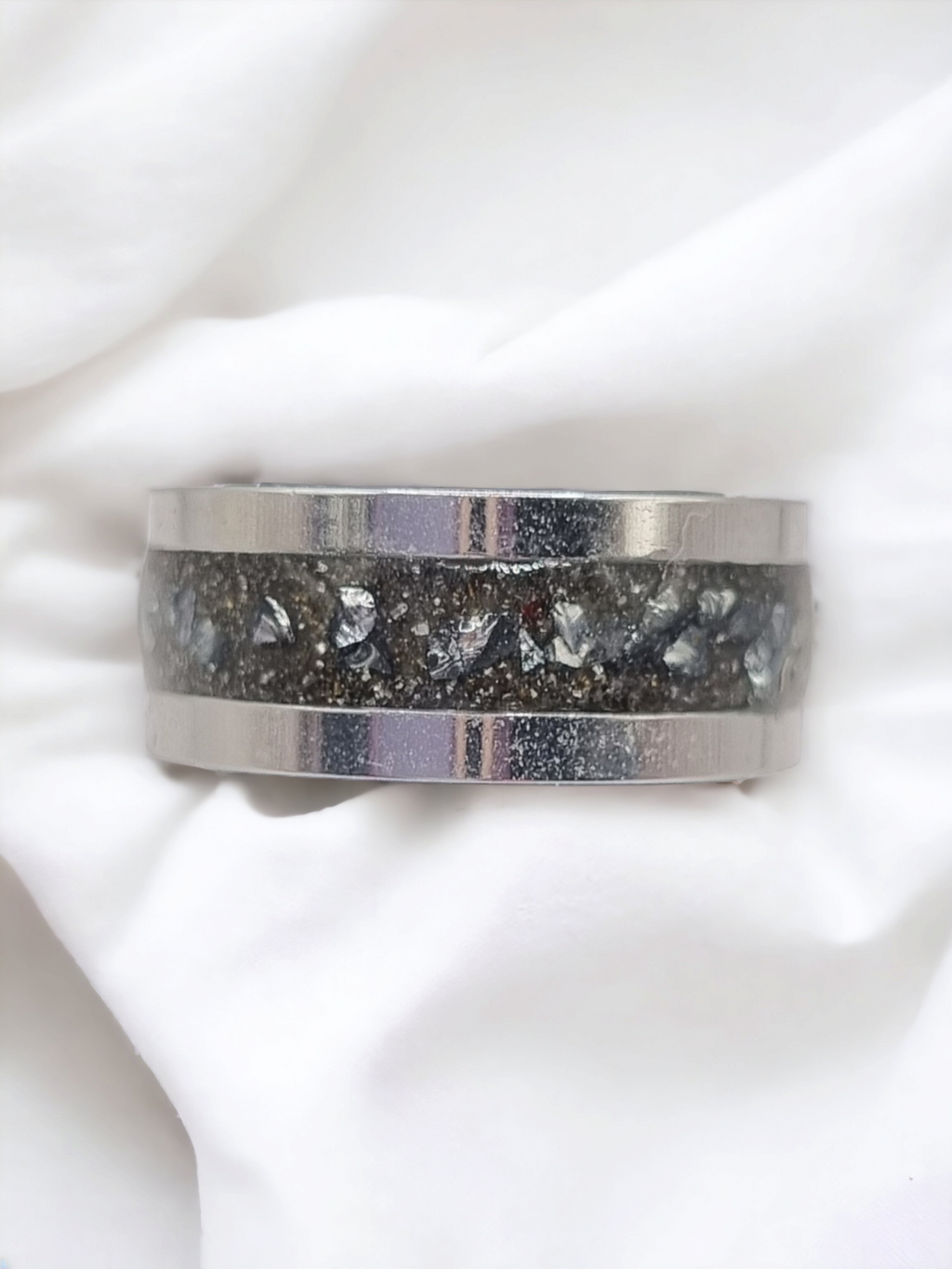Crushed Dark Crystal Tungsten Carbide 8mm Straight Edged Inlay Ring image 1