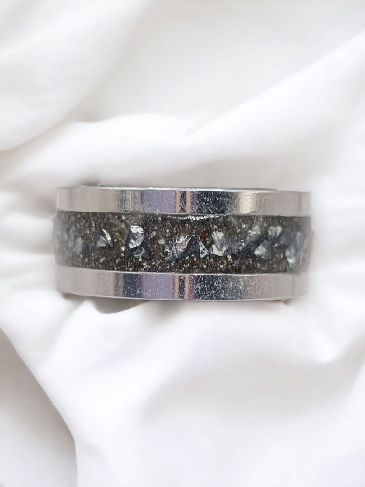 Crushed Dark Crystal Tungsten Carbide 8mm Straight Edged Inlay Ring image 1