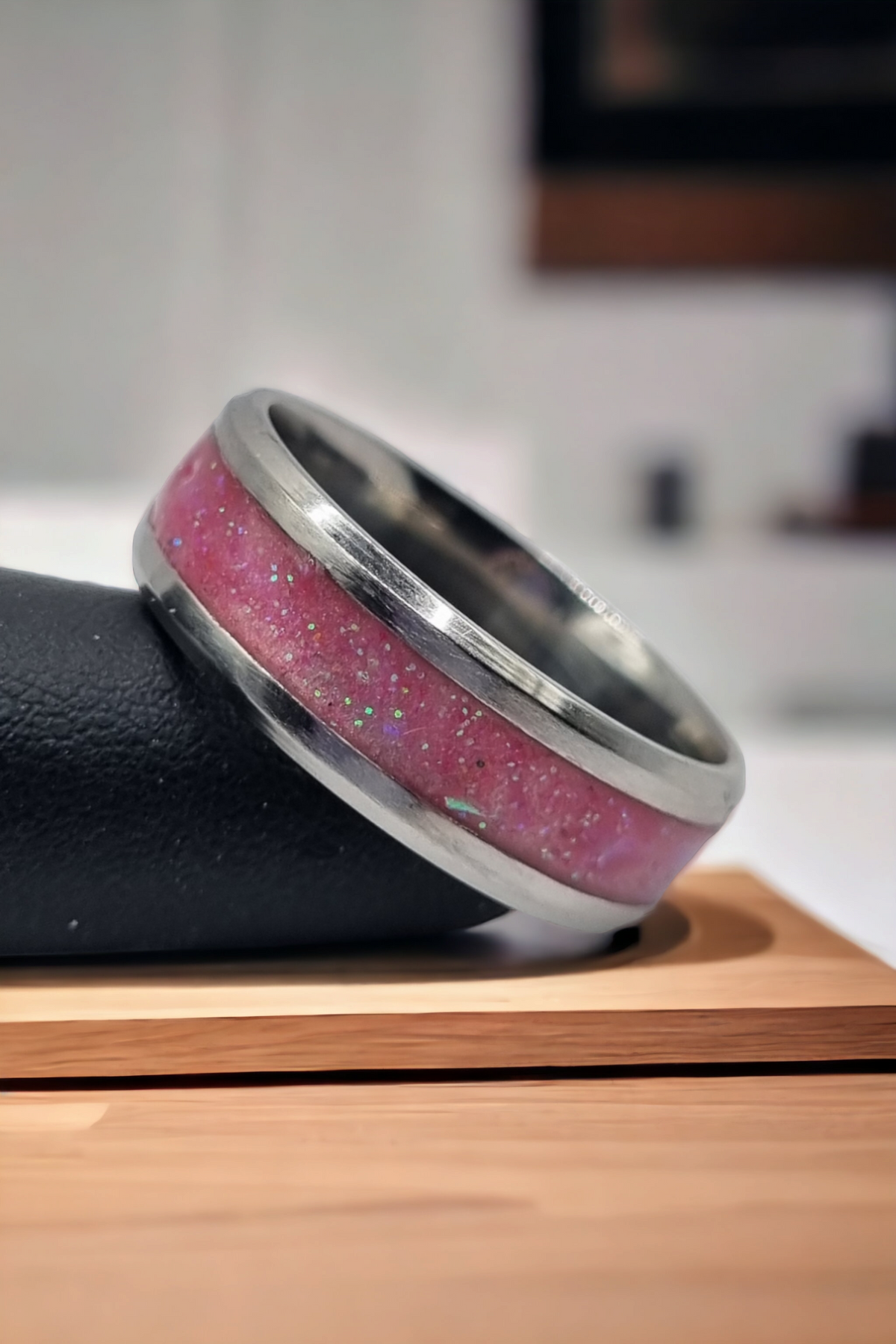 Goddess Holographic Rose Tungsten Carbide 8mm Bevel Edged Inlay Ring image 0
