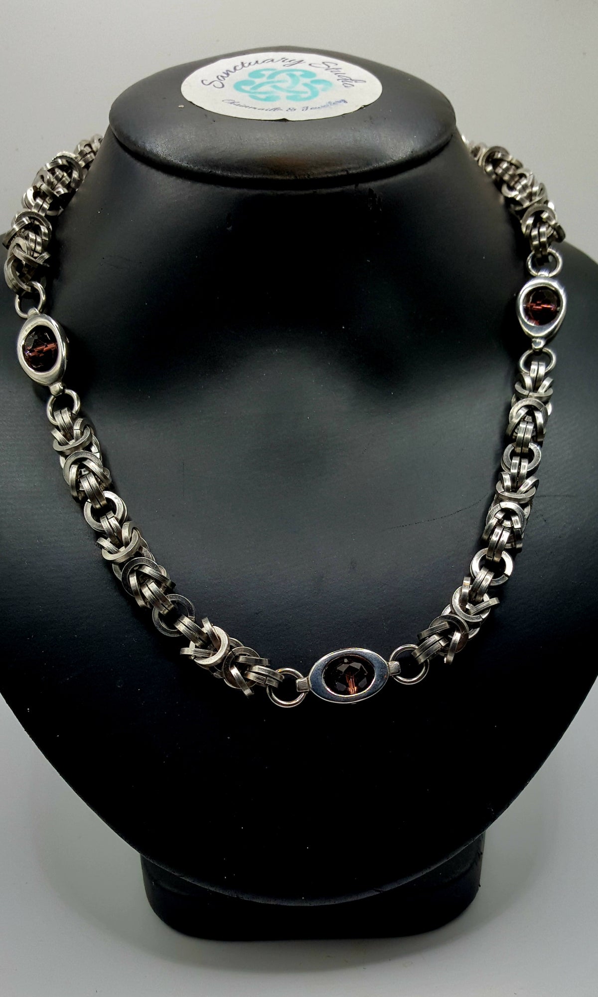 Byzantine and Amethyst Crystal Chainmaille Necklace - Stainless Steel