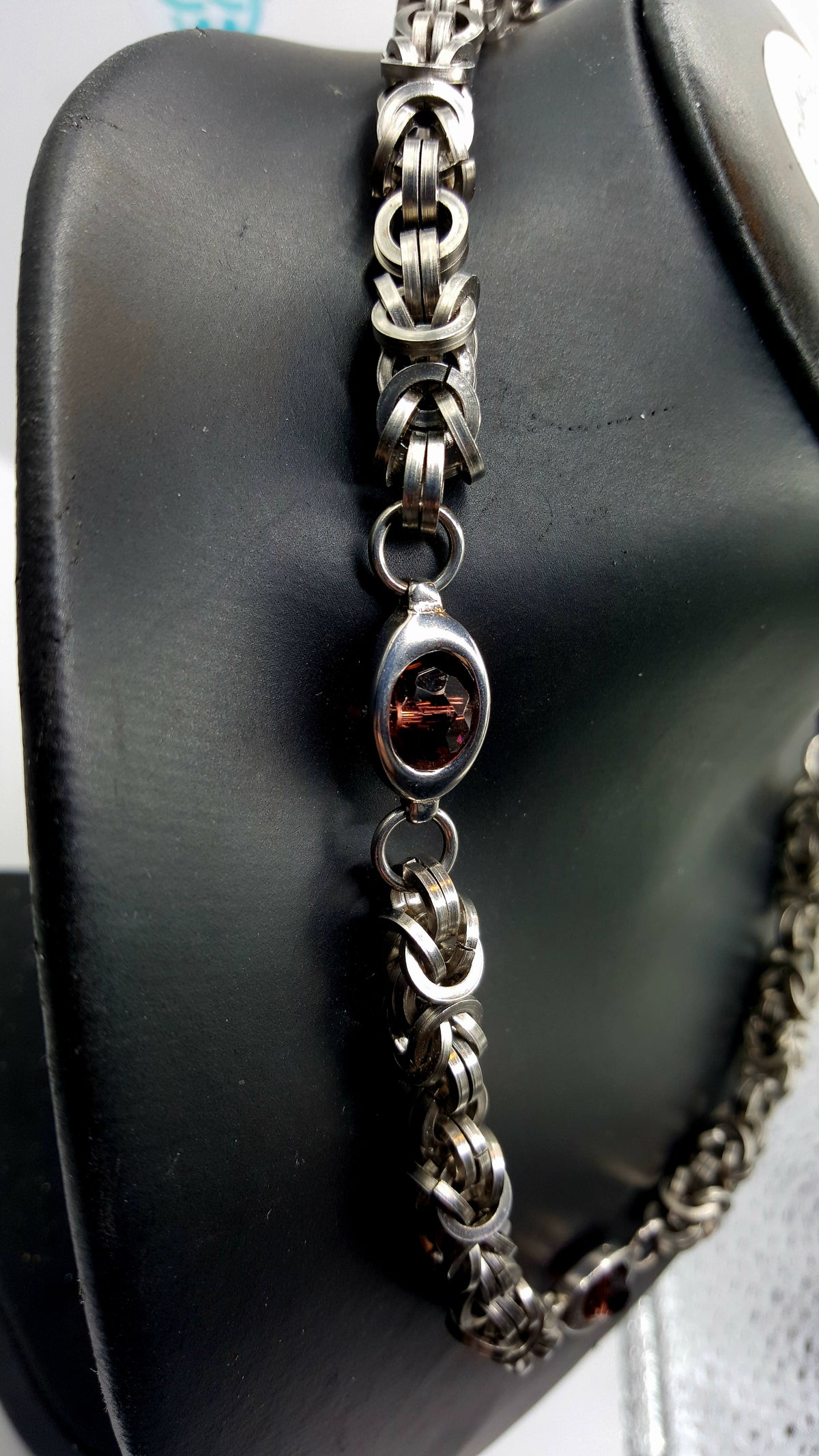 Byzantine and Amethyst Crystal Chainmaille Necklace - Stainless Steel