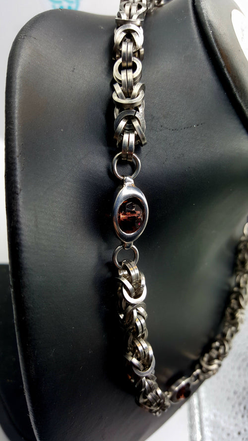 Byzantine and Amethyst Crystal Chainmaille Necklace - Stainless Steel