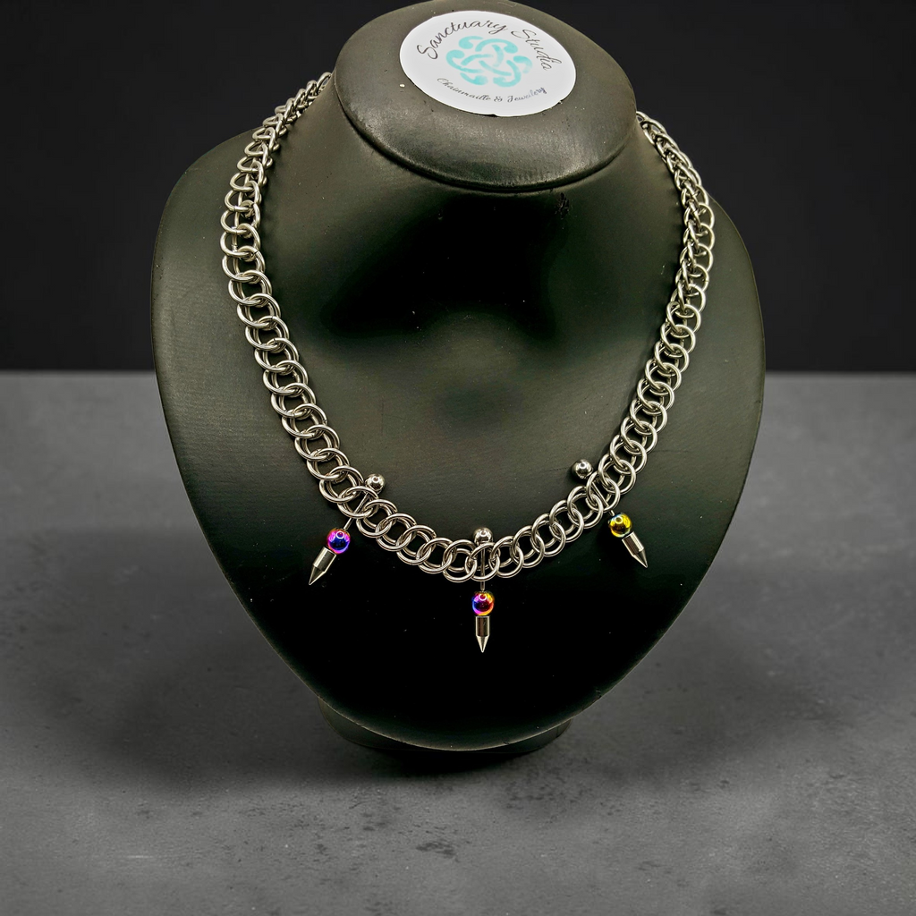 Half Persian 3in1 Chainmaille Necklace with spikes - Stainless Steel