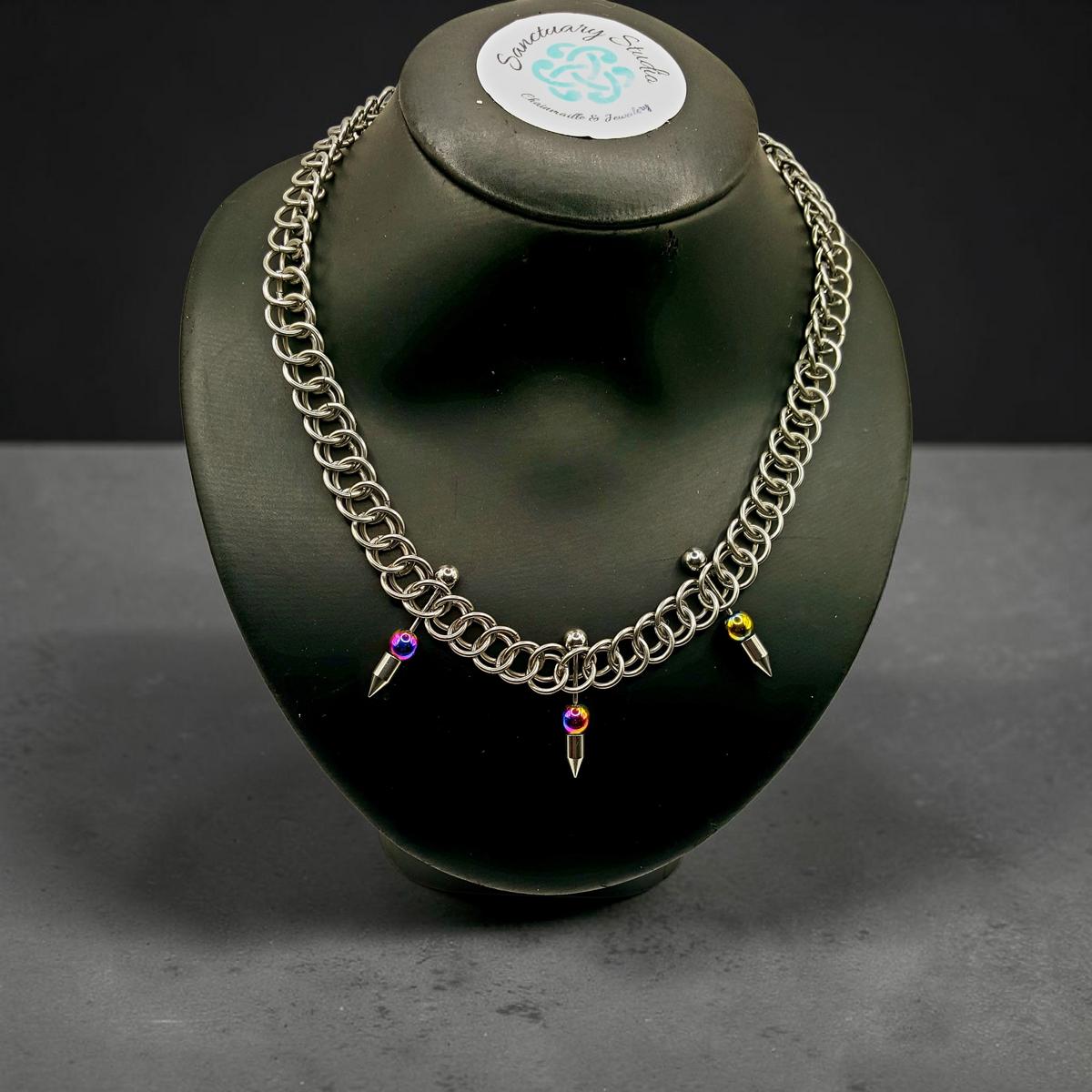 Half Persian 3in1 Chainmaille Necklace with spikes - Stainless Steel