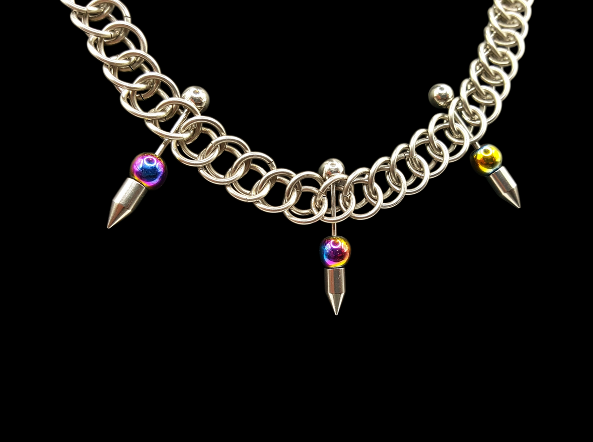 Half Persian 3in1 Chainmaille Necklace with spikes - Stainless Steel