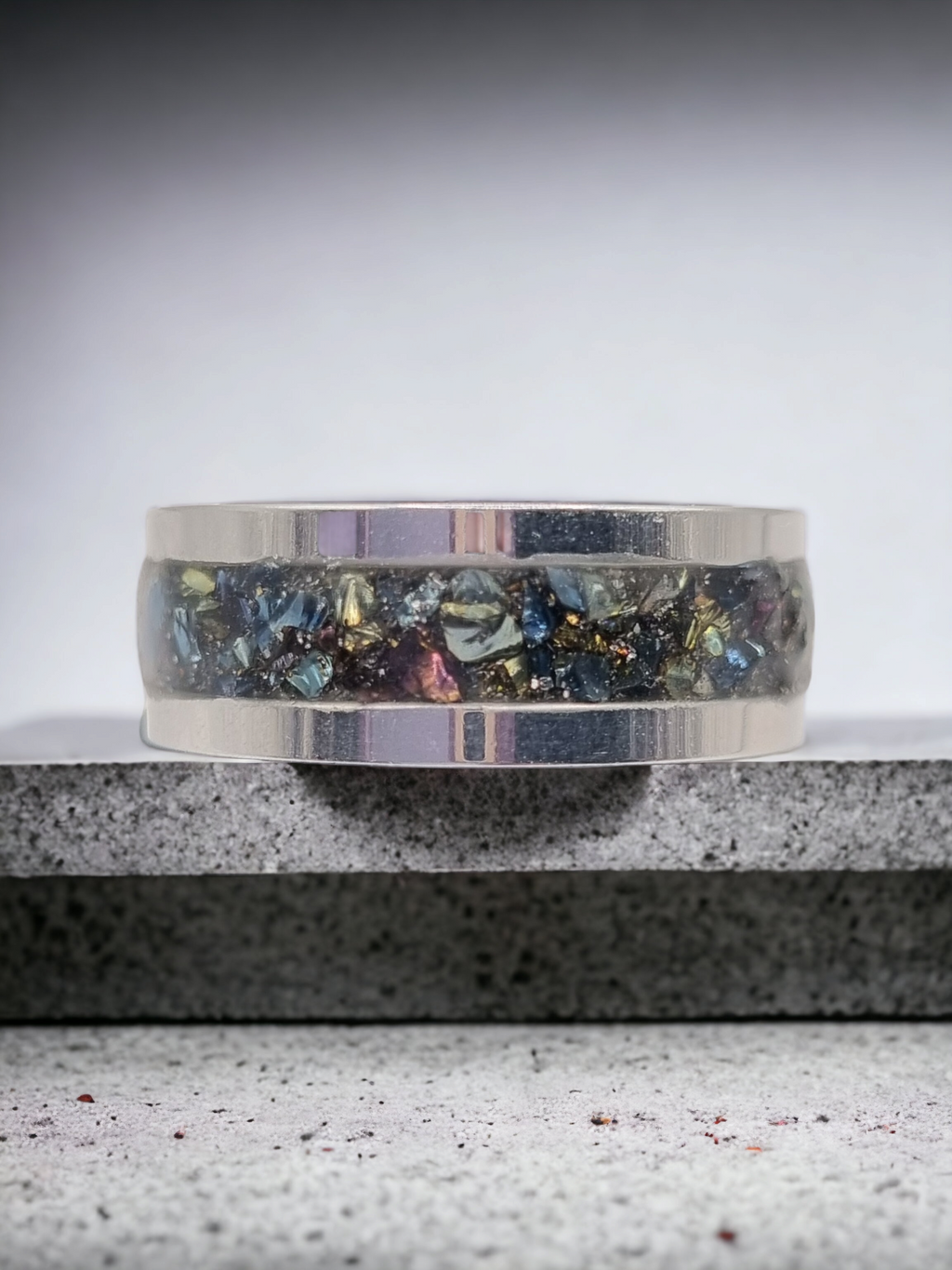 Crushed Rainbow Crystal Tungsten Carbide 8mm Straight Edged Inlay Ring image 0