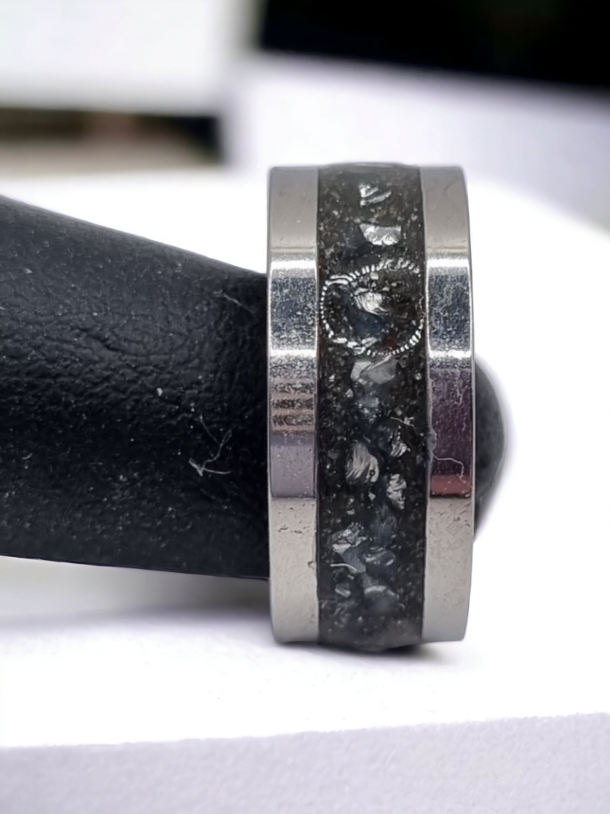 Crushed Dark Crystal Tungsten Carbide 8mm Straight Edged Inlay Ring image 0