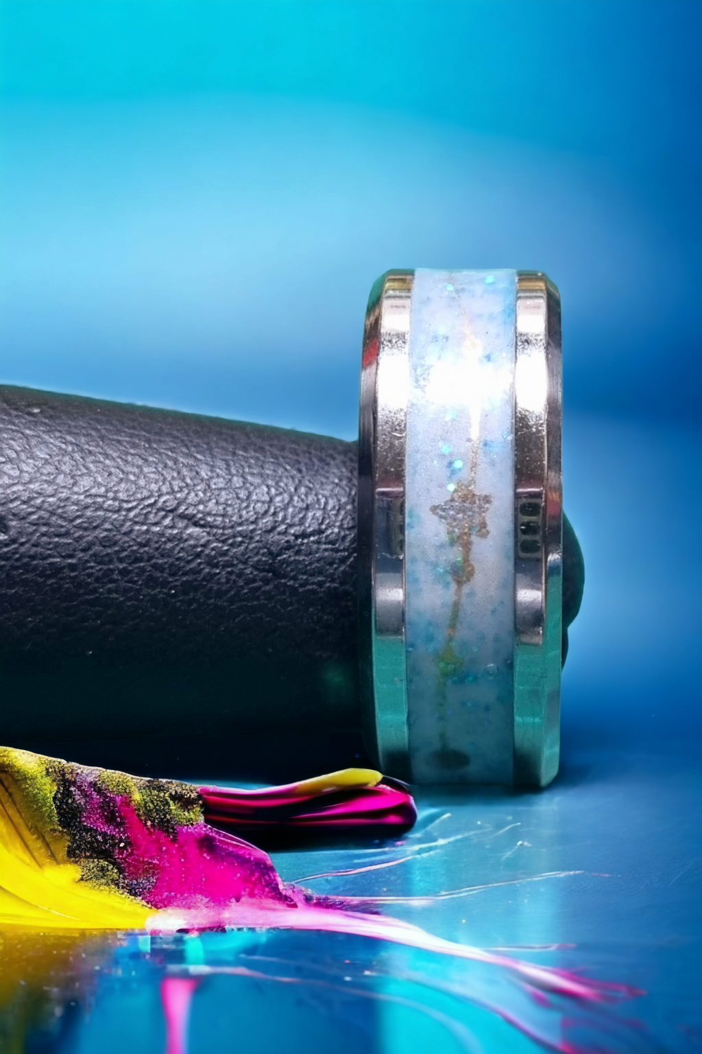 Pastel Blue Wave Washi Tungsten Carbide 8mm Bevel Edged Inlay Ring image 0