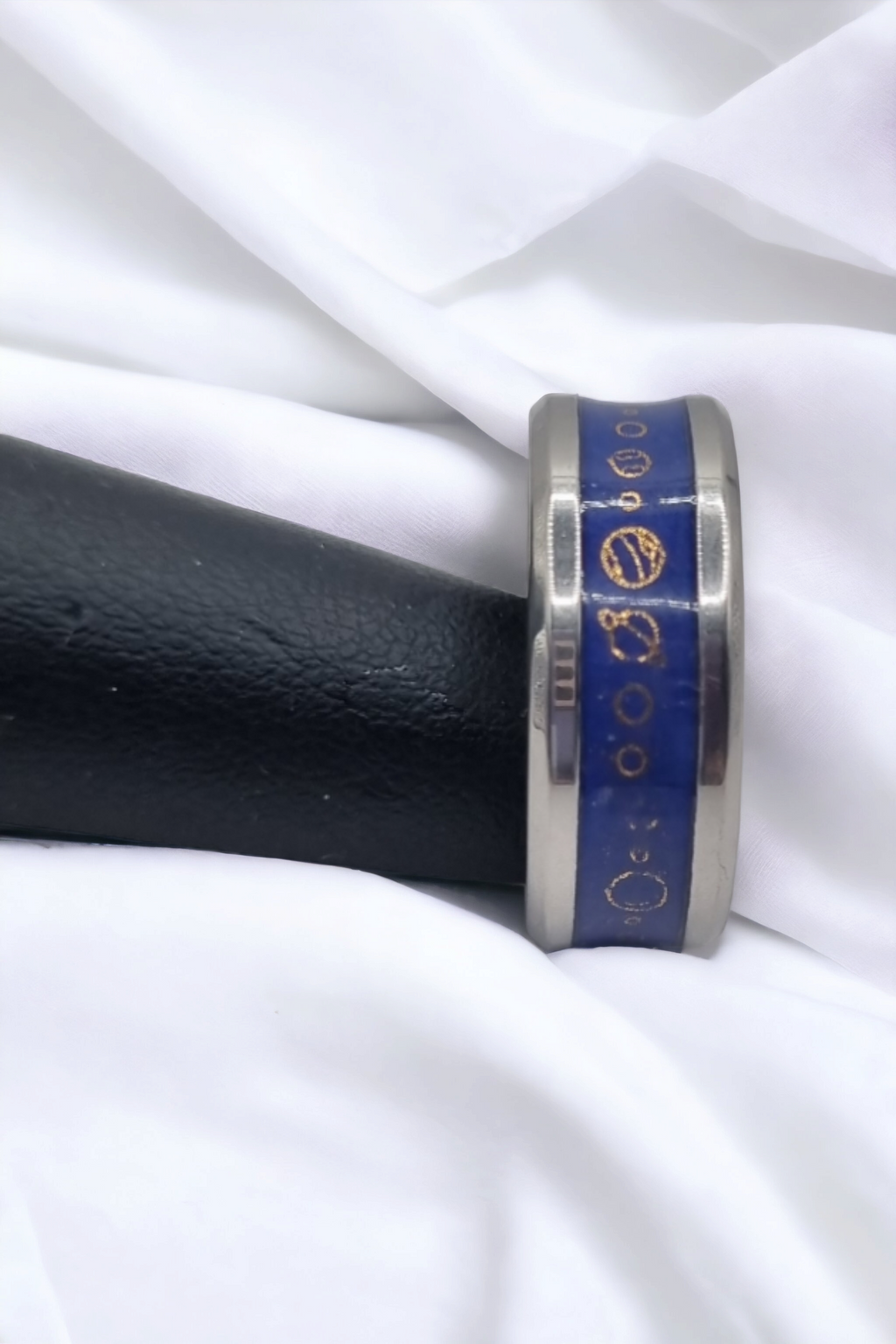 Blue Planets Washi Tungsten Carbide 8mm Bevel Edged Inlay Ring image 0