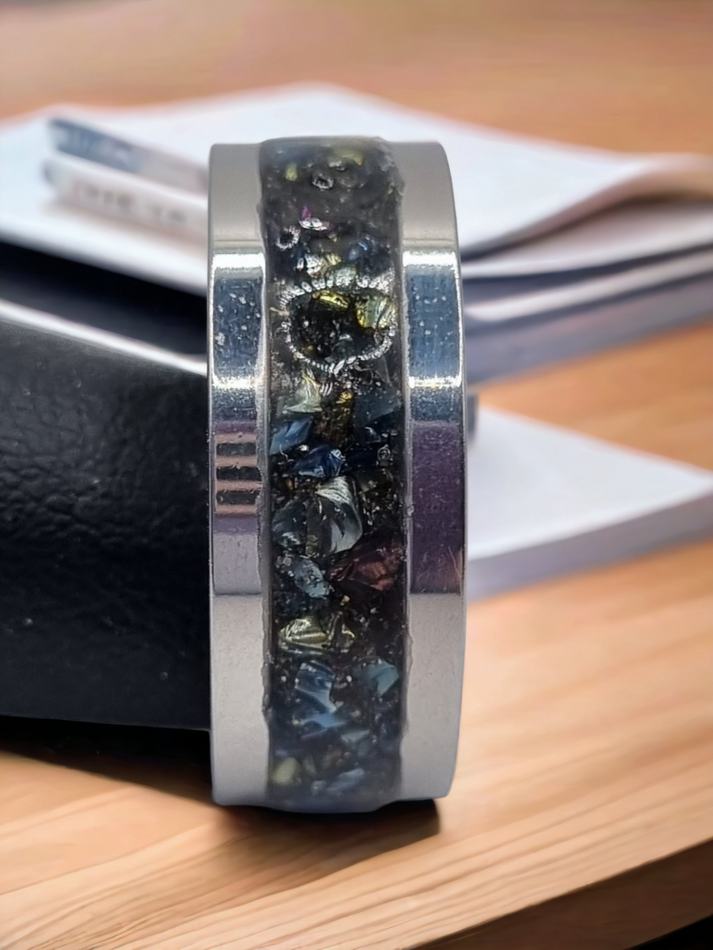 Crushed Rainbow Crystal Tungsten Carbide 8mm Straight Edged Inlay Ring image 1