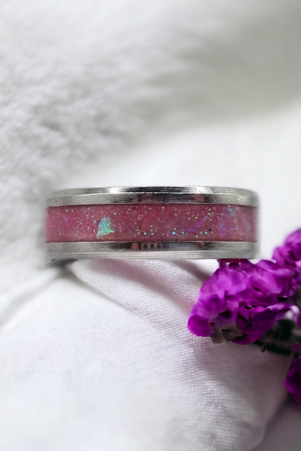 Goddess Holographic Rose Tungsten Carbide 8mm Bevel Edged Inlay Ring image 1