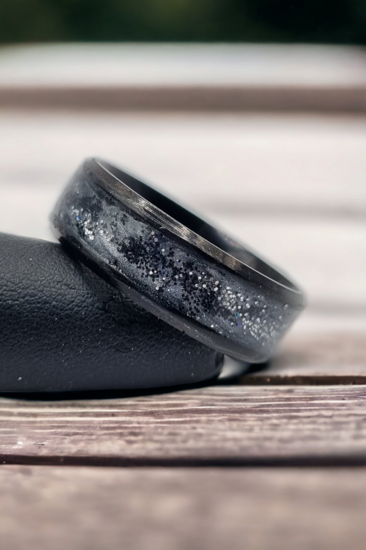 Galaxy Black Tungsten Carbide 8mm Bevel Edged Inlay Ring image 0