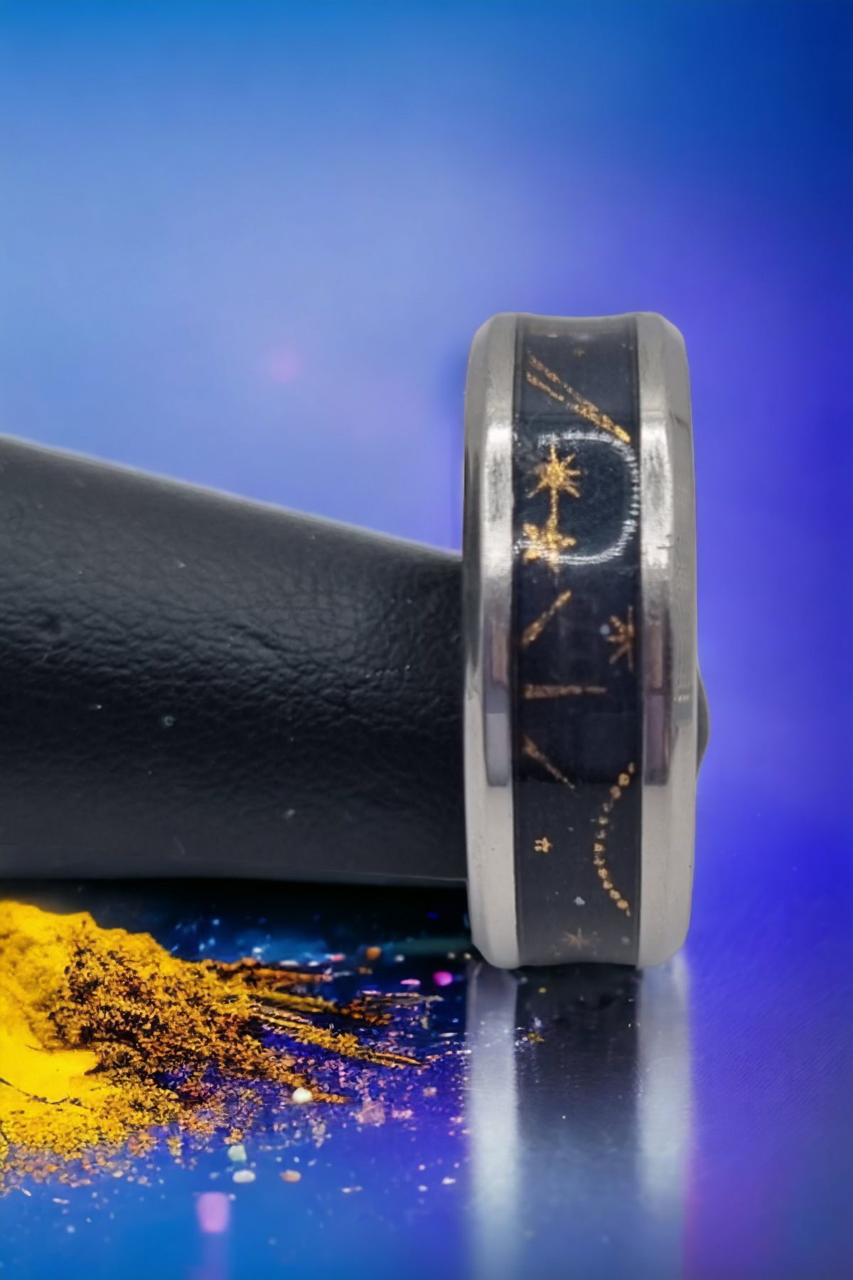 Blue Stars Washi Tungsten Carbide 8mm Bevel Edged Inlay Ring image 0