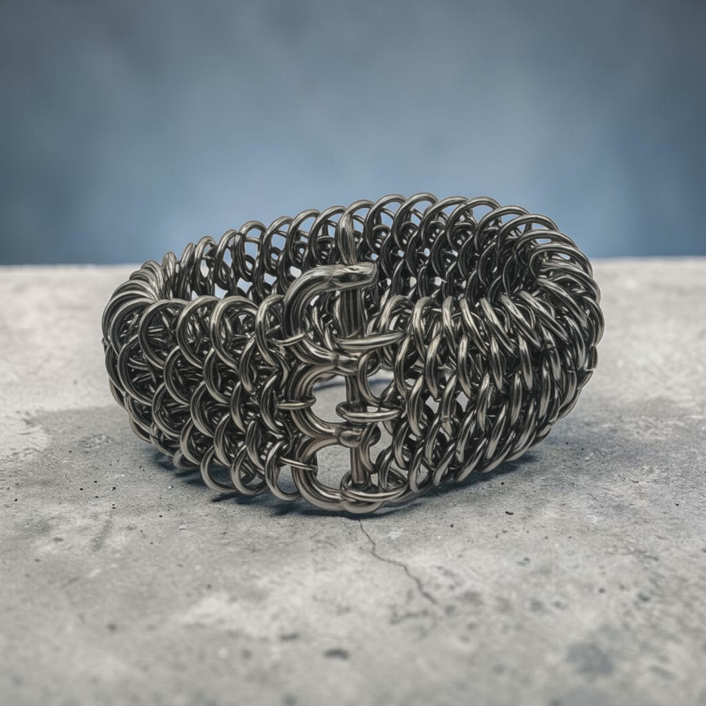 Dragonscale Chainmaille Cuff Bracelet - Stainless Steel