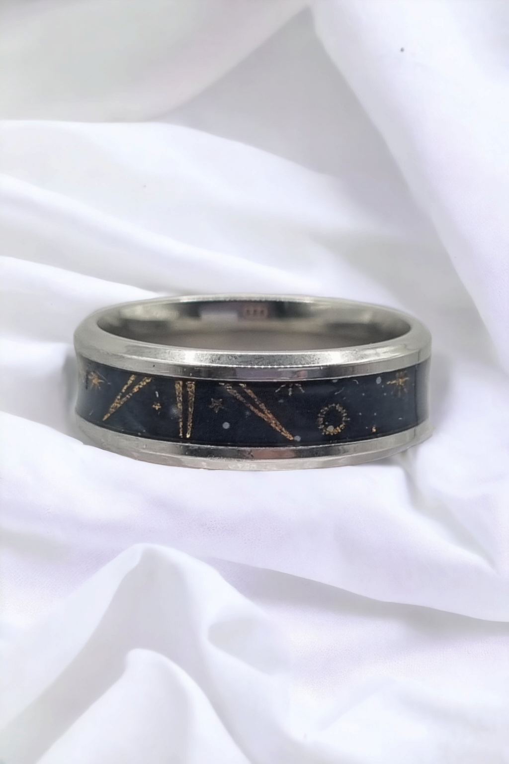 Blue Stars Washi Tungsten Carbide 8mm Bevel Edged Inlay Ring image 1