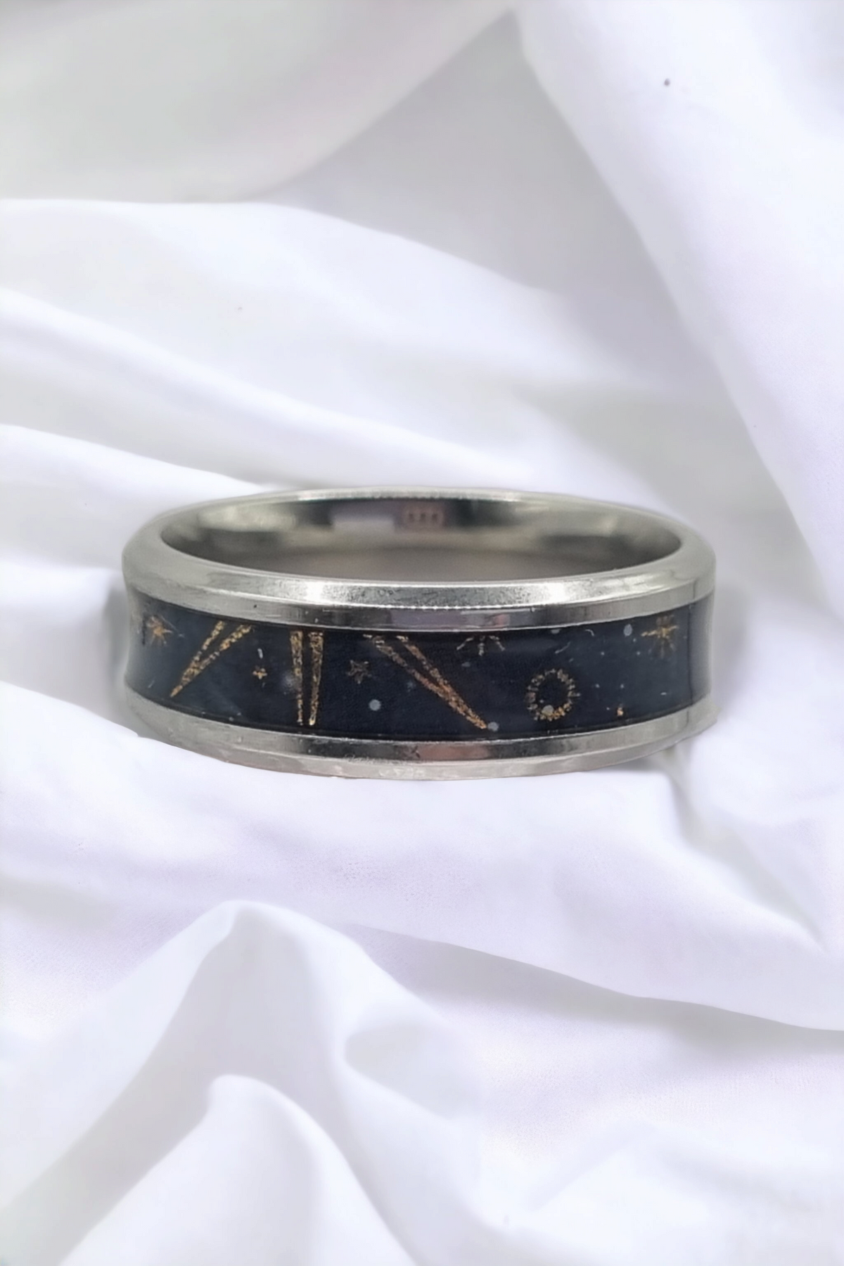 Blue Stars Washi Tungsten Carbide 8mm Bevel Edged Inlay Ring image 1