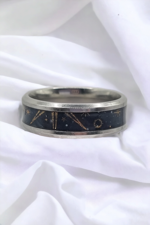 Blue Stars Washi Tungsten Carbide 8mm Bevel Edged Inlay Ring image 1