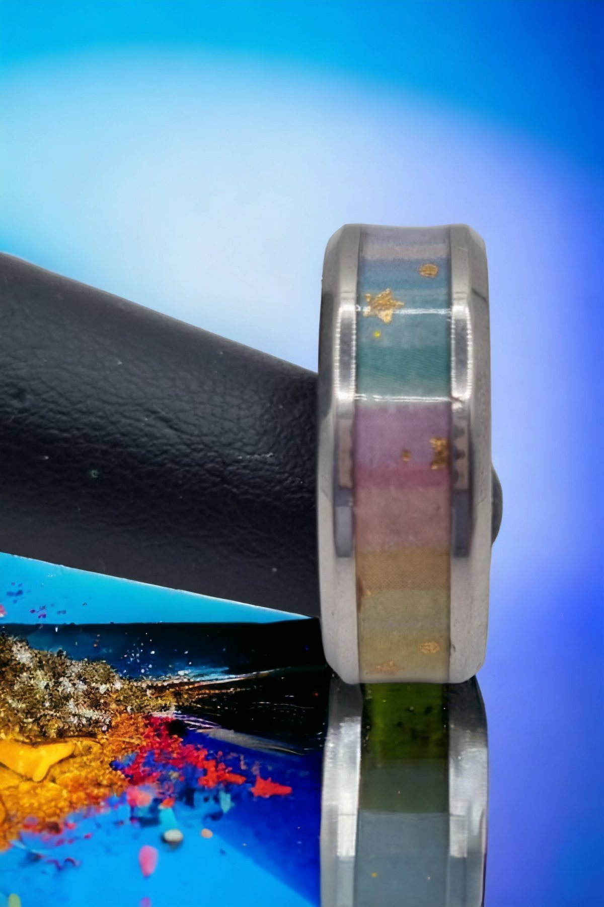 Pastel Stripes Washi Tungsten Carbide 8mm Bevel Edged Inlay Ring image 0