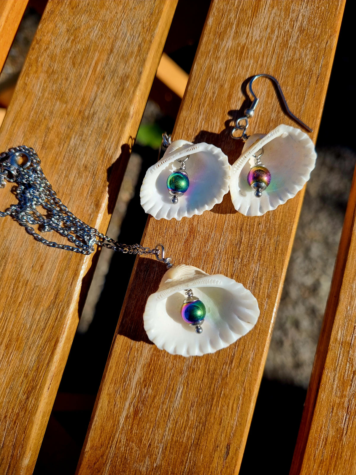 Hematite & Shell Necklace & Earring Set image 2