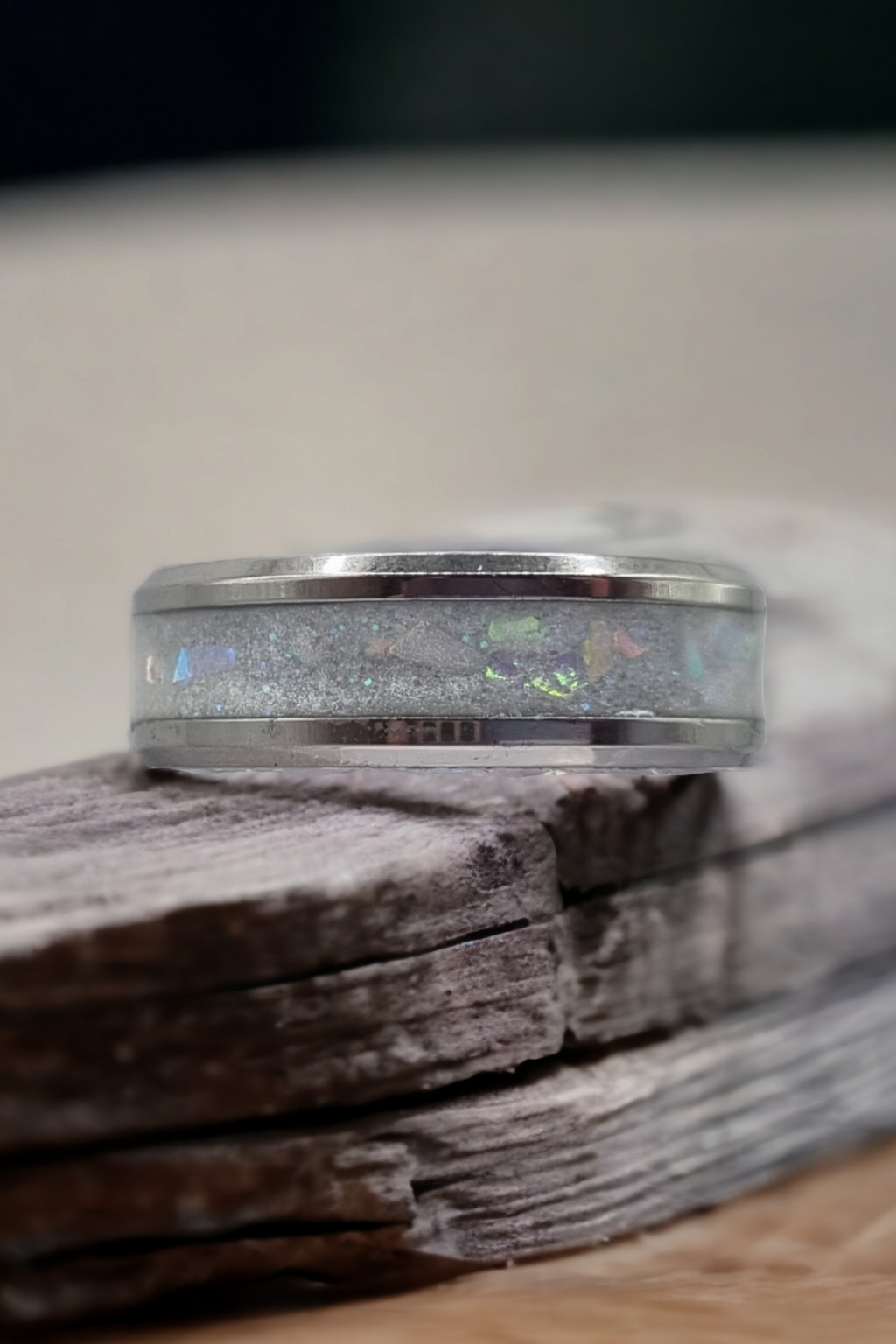 Goddess Holographic Tungsten Carbide 8mm Bevel Edged Inlay Ring image 1
