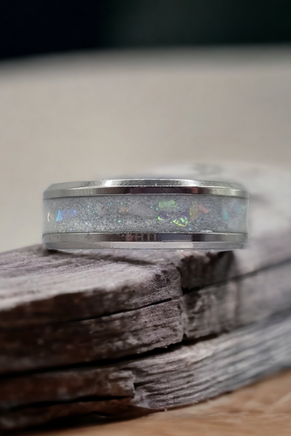 Goddess Holographic Tungsten Carbide 8mm Bevel Edged Inlay Ring image 1