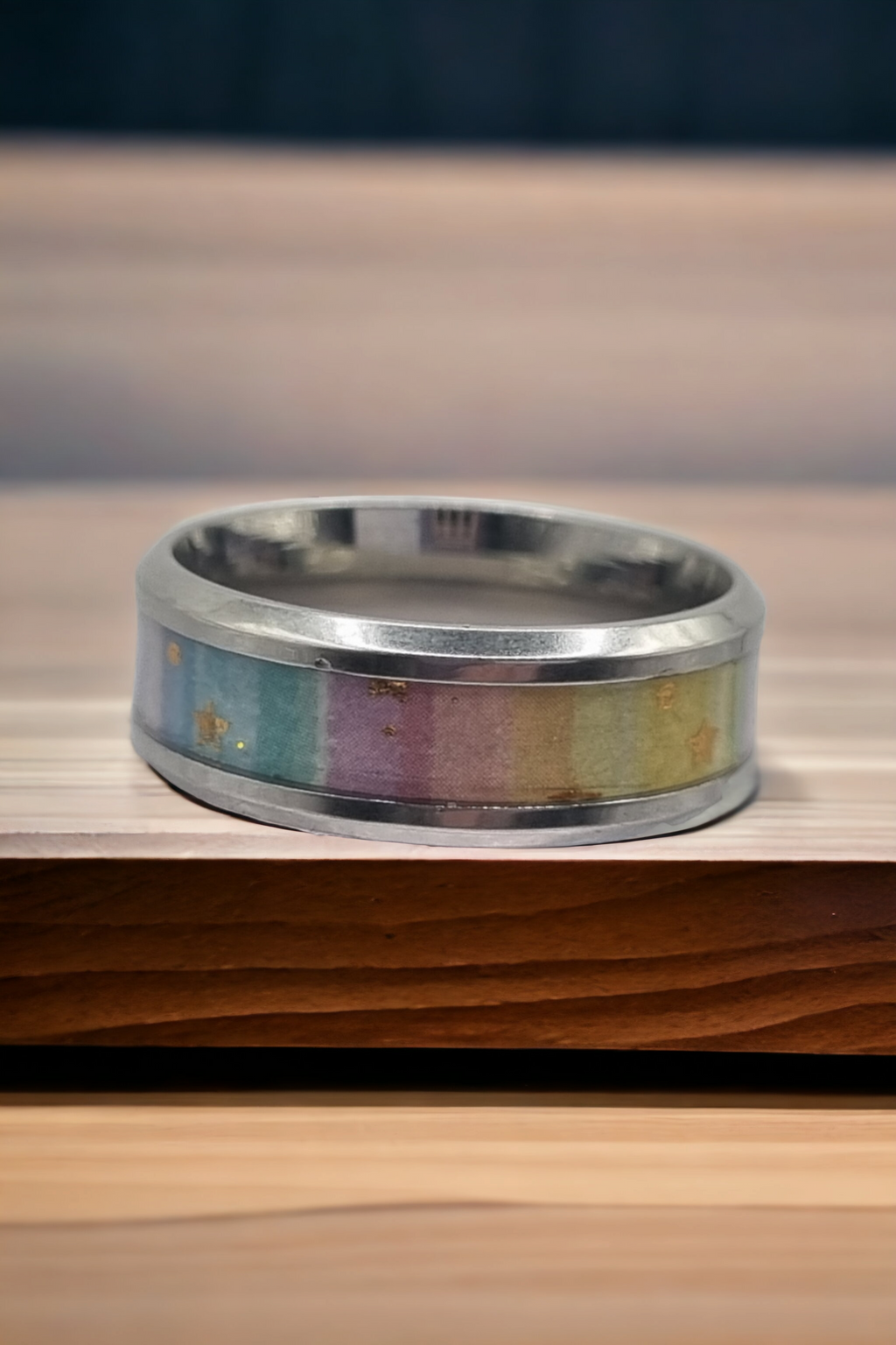 Pastel Stripes Washi Tungsten Carbide 8mm Bevel Edged Inlay Ring image 2