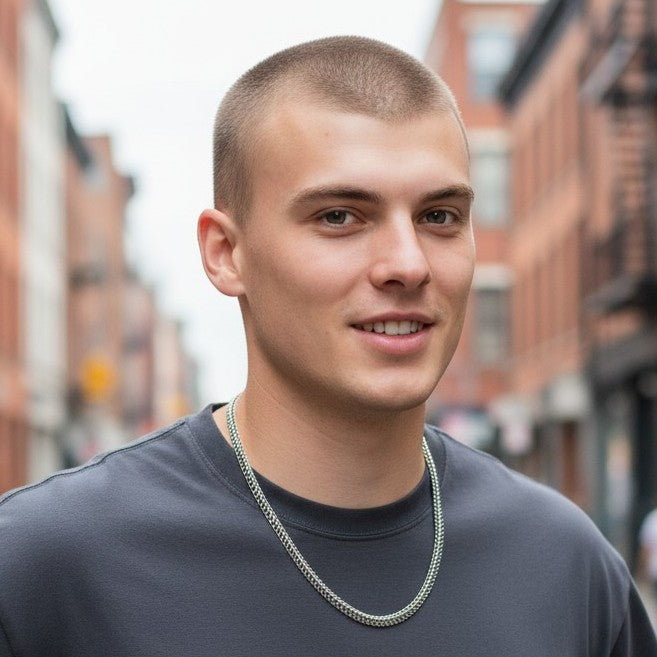 Sanctuary Studio stainless steel Half Persian 4in1 chainmaille necklace worn by a man in a grey t-shirt